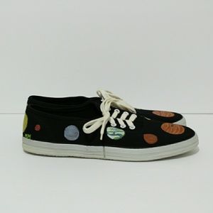 Hand painted upcycled canvas planet shoes size 8